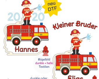 MissRompy | DTF FEUERWEHR (834) Bügelbild Kleiner Bruder Großer Bruder A4 oder A5 Aufbügler Patch Applikation Geschwister Bügelbilder