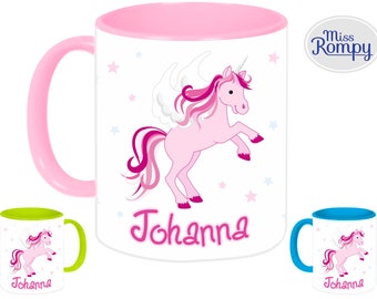 Einhorn (849) Pony mit NAME und Themendruck Tasse Kindertasse Becher Katzentasse passend zu Rucksack und Brotdose Motivtasse