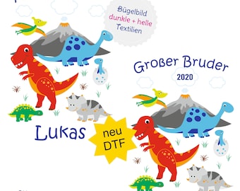 MissRompy | DTF Dinos (875) Bügelbild Kleiner Bruder Großer Bruder A4 oder A5 Aufbügler Patch Applikation Geschwister Bügelbilder