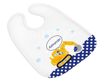 Baby bib BAGGER (838) with name, drool bib, baby bib, burp cloth bib, motif bib, name bib, peronalized bib