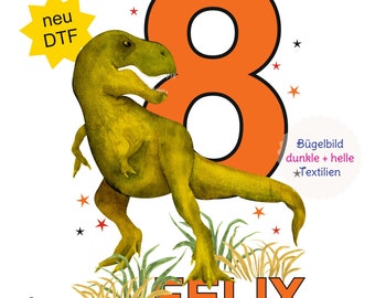 MissRompy | DTF Bügelbild T-Rex (656) mit und ohne Zahl A4 oder A5 Name Wunschname Geburtstag Bügelbild Geburtstagsbügelbild Aufbügler Dinos