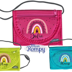 MissRompy | Brustbeutel Regenbogen (779) mit Name und Sicherheitsverschluss Herz Stern Umhängebeutel breast bag Sichtfenster