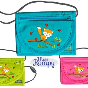 MissRompy | Brustbeutel Fuchs (803) mit Name und Sicherheitsverschluss Schmetterlinge Umhängebeutel breast bag Sichtfenster