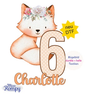 MissRompy | DTF iron-on picture FOX (668) with and without number A4 or A5 name desired name birthday iron-on picture birthday iron-on picture iron-on number