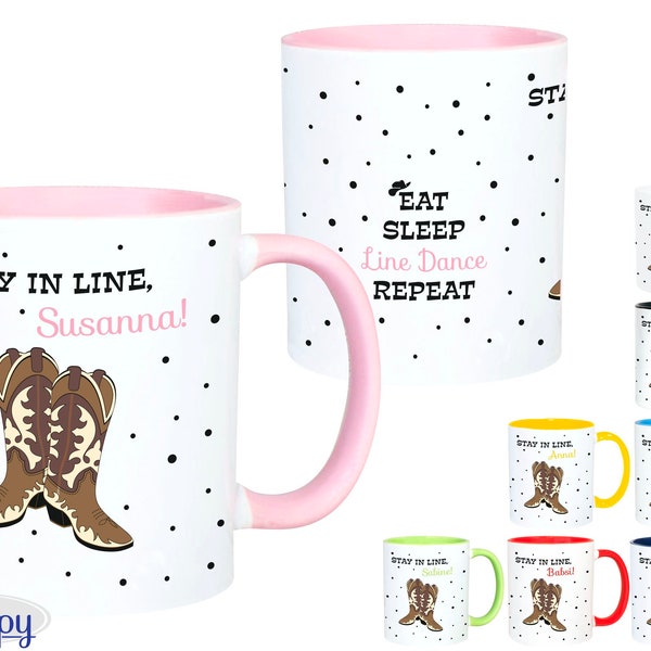 Line Dance Tasse (698) Cowboy-Stiefel mit NAME personalisiert