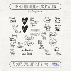 MissRompy | BRAUT / TEAM (596) | Download | JGA Plotterdatei Svg Png Pdf Dxf Eps handgezeichnet  Junggesellinnenabschied Line Art Cut Vector