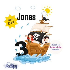 Mademoiselle Rompy | Bateau pirate, (653), patch thermocollant anniversaire, nom, numéro, 3 tailles, thermocollant, patch thermocollant, patch thermocollant, appliqué, autocollant thermocollant
