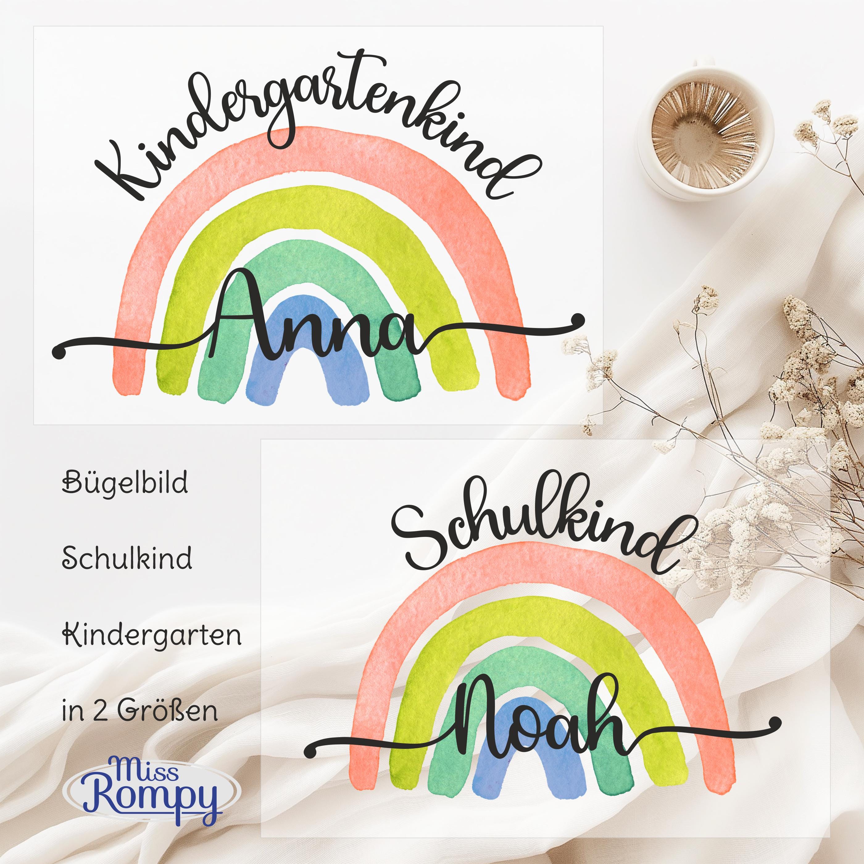 Schoolchild, kindergarten child, (399), rainbow, iron-on image, personalized, school start, name, iron-on, application, iron-on name, school enrollment