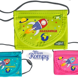 MissRompy | Brustbeutel Rakete (837) mit Name und Sicherheitsverschluss Astronaut Umhängebeutel breast bag Sichtfenster