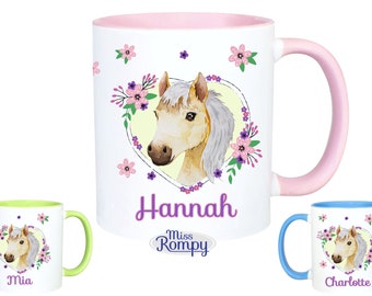 Pferd (780) Kindertasse mit NAME und Themendruck Pferdekopf Tasse Kindertasse Becher Pferdetasse passend zu Rucksack und Brotdose Motivtasse