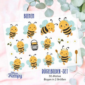 MissRompy | Biene, Bügelbilder, Bienen, Blume, Honig, Aufbügler, Bügelbild, Applikation, Honibienen, zum Aufbügeln Transferbild B84-2