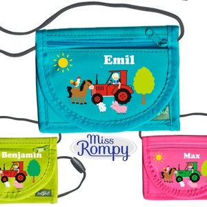 MissRompy | Brustbeutel Traktor (871) mit Name und Sicherheitsverschluss Bauernhof Umhängebeutel breast bag Sichtfenster