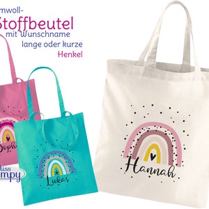 REGENBOGEN, (779) BW, Stoffbeutel, Name, Jutebeutel, Einkaufsbeutel, Tragebeutel, Namensbeutel, Motivbeutel, Baumwollbeutel, Schule, Kita,