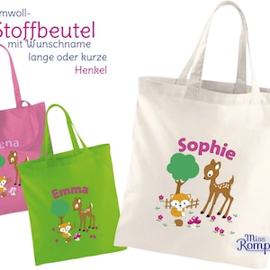 REH, (845) BW, fabric bag, name, jute bag, shopping bag, carrying bag, name bag, motif bag, cotton bag, school, daycare, fox