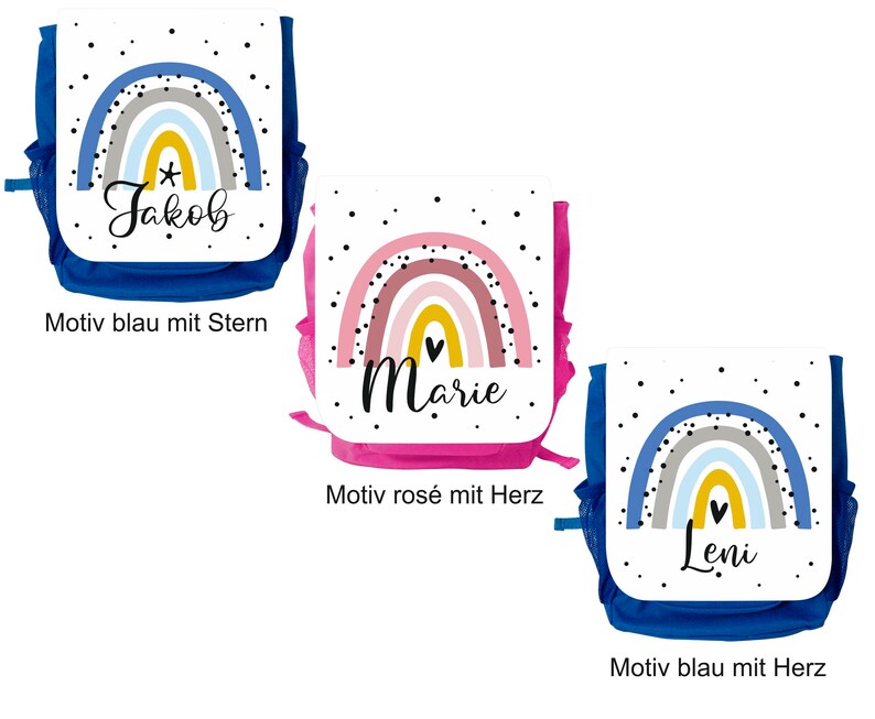 MissRompy Regenbogen 779 Rucksack mit Name, Kinderrucksack, Kindertasche, Kindergartenrucksack, Kiga, Kita, passend zu Brotdose Beutel Bild 2