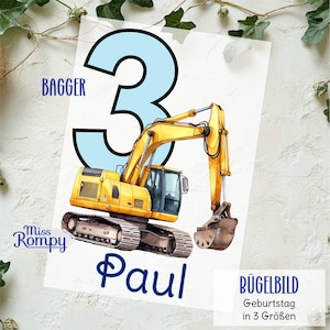 Mademoiselle Rompy | Excavatrice, 62-2), patch thermocollant anniversaire, nom, avec/sans, numéro, 3 tailles, thermocollant, patch thermocollant, patch thermocollant, appliqué, autocollant thermocollant