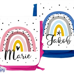 MissRompy Regenbogen 779 Rucksack mit Name, Kinderrucksack, Kindertasche, Kindergartenrucksack, Kiga, Kita, passend zu Brotdose Beutel Bild 1