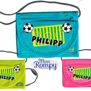 MissRompy | Brustbeutel Fußball (841) mit Name und Sicherheitsverschluss Umhängebeutel breast bag Sichtfenster