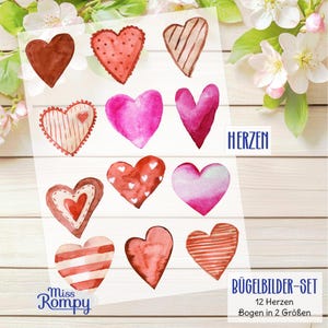 MissRompy | DTF (89) Herzen 12 Bügelbilder Elefant Motivbogen dunkle+helle Aufbügler Bügelbild Sammelbogen Applikation Schultüte Herzchen