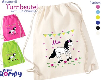 PONY (840) PFERD BW-Turnbeutel mit Name KordelZugbeutel Sportbeutel Rucksack Gymsac