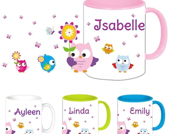 Tasse (831) Eulen mit NAME und Themendruck Tasse Kindertasse Becher Katzentasse passend zu Rucksack und Brotdose Motivtasse