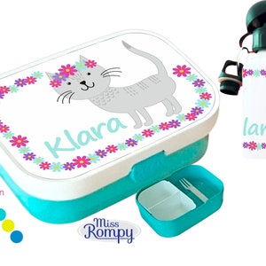 MissRompy Cat (792) lunch box with name in a set with drinking bottle or individually snack box lunch box lunch box sports aluminum bottle