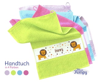 Towel lion (790) name small large children's towel motif towel birth gift gift for baptism kindergarten start school