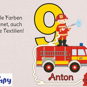 MissRompy DTF Feuerwehr 834 Großes Bügelbild Name Zahl Geburtstag Bügelbild Aufbügler Applikation Geburtstagsshirt Geburtstagsbügelbild 9