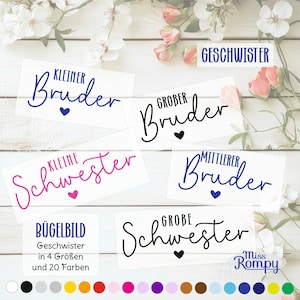 MissRompy | Geschwister, (396 gs), große, kleine, mittlere, Schwester, Bruder, Bügelbild, Größen, Aufbügler, Geschwister, Applikation, Herz