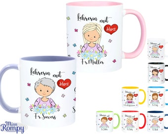 Tasse (817) LEHRERIN mit Herz Abschiedsgeschenk personalisiert Erzieherin Abschied Keramiktasse mit NAMEN