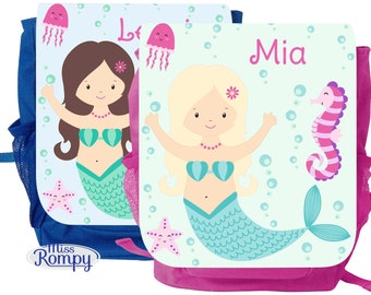 MissRompy | Mermaid (796) backpack with name, children's backpack, bag, kindergarten backpack, kindergarten, daycare, matching lunch box + bag