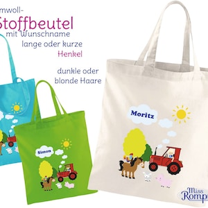 Tractor, (871) BW, fabric bag, name, jute bag, shopping bag, carrying bag, name bag, motif bag, cotton bag, school, daycare,