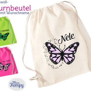 BUTTERFLY, (794) BW, gym bag, with name, personalized, hearts, sports bag, backpack, gymsac, or just iron-on image, desired name,
