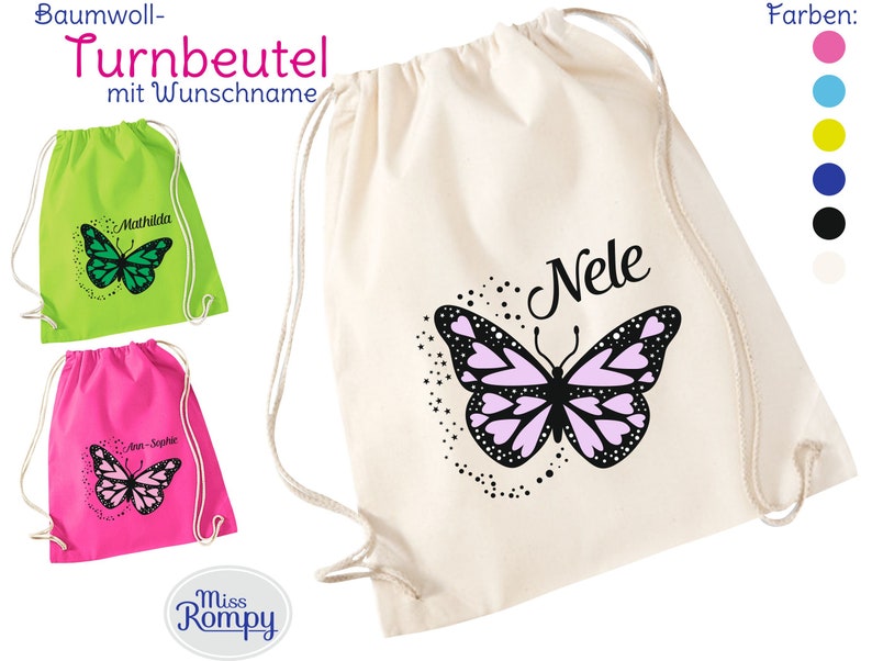 BW-Turnbeutel SCHMETZTERLING 794 Name KordelZugbeutel Sportbeutel Rucksack Gymsac Bild 1