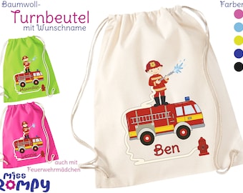 Feuerwehr (834) BW-Turnbeutel mit Name KordelZugbeutel Sportbeutel Rucksack Gymsac