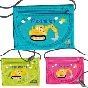 MissRompy | Brustbeutel Bagger (838) mit Name und Sicherheitsverschluss Pilot Umhängebeutel breast bag Sichtfenster