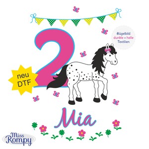 MissRompy | Pony, (840), Geburtstagsbügelbild, Name, mit/ohne, Zahl, 3 Größen, Aufbügeln, Bügelbild,  Aufbügler, Applikation, Bügelsticker