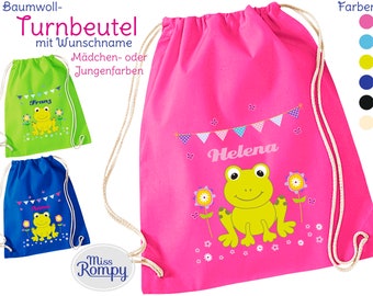 Frosch (873) BW-Turnbeutel mit Name KordelZugbeutel Sportbeutel Rucksack Gymsac