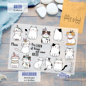 Kätzchen Bügelmotiv Set | Applikation Katze zum Aufbügeln | Niedliche Katzen | Geschenk für Katzenfreunde | Bügelbilder | Patch | MissRompy