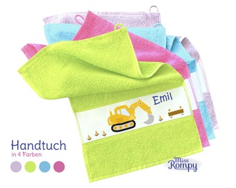 Handtuch Bagger (838) Namen klein groß Kinderhandtuch Motivhandtuch Geburtsgeschenk Geschenk zur Taufe einschulung kindergartenstart schule