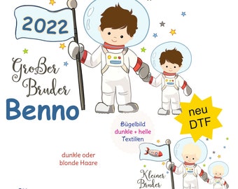 MissRompy | DTF Astronaut (654) Bügelbild Kleiner Bruder Großer Bruder A4 oder A5 Aufbügler Patch Applikation Geschwister Bügelbilder