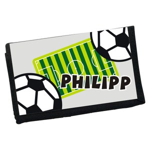 Geldbeutel mit NamenMotiv Fußball in navyblau & hellgrauGeldbörse Klett