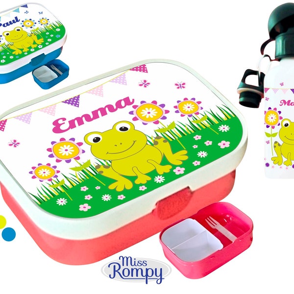 MissRompy Frosch (873) lunch box with name in a set with drinking bottle or individually snack box lunch box lunch box sports aluminum bottle