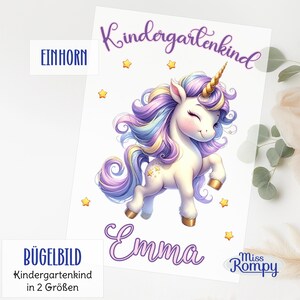 Einhorn, (396), Kindergartenkind, Bügelbild, personalisiert, Aufbügler, Kitastart, Name, Wunschname, Bügelname, Kindergarten, Applikation