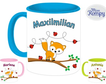 Fuchs (803) Kindertasse mit NAME und Themendruck Kindertasse Kinderbecher passend zu Rucksack Brotdose Trinkflasche und Beutel