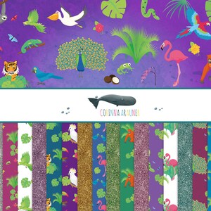 Jungle clipart and digital paper pack