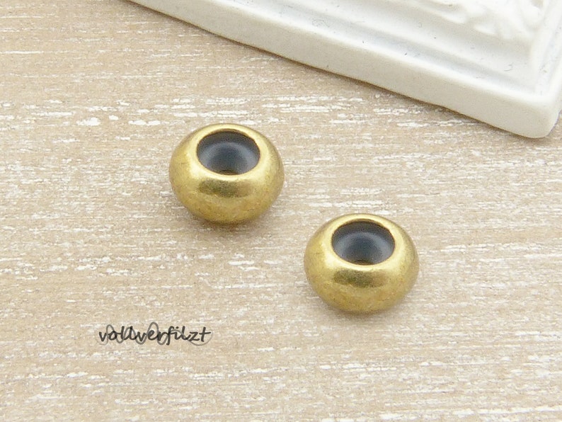 2x Stopperperle mit Gummi Makramee Verschluss 6x3mm für 2x1mm Band Farbauswahl Metall Disc Bild 5