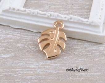 1x kleiner Anhänger Monstera 15x9,5mm rosegoldfarben Blatt Charm