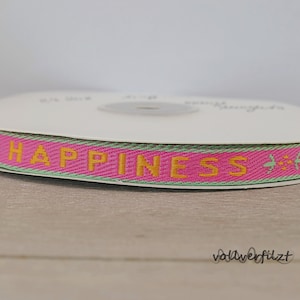 1m Schmuckband mit Text 10mm Textauswahl happiness