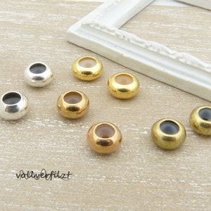 2x Stopperperle mit Gummi Makramee Verschluss 6x3mm für 2x1mm Band Farbauswahl Metall Disc zdjęcie 1